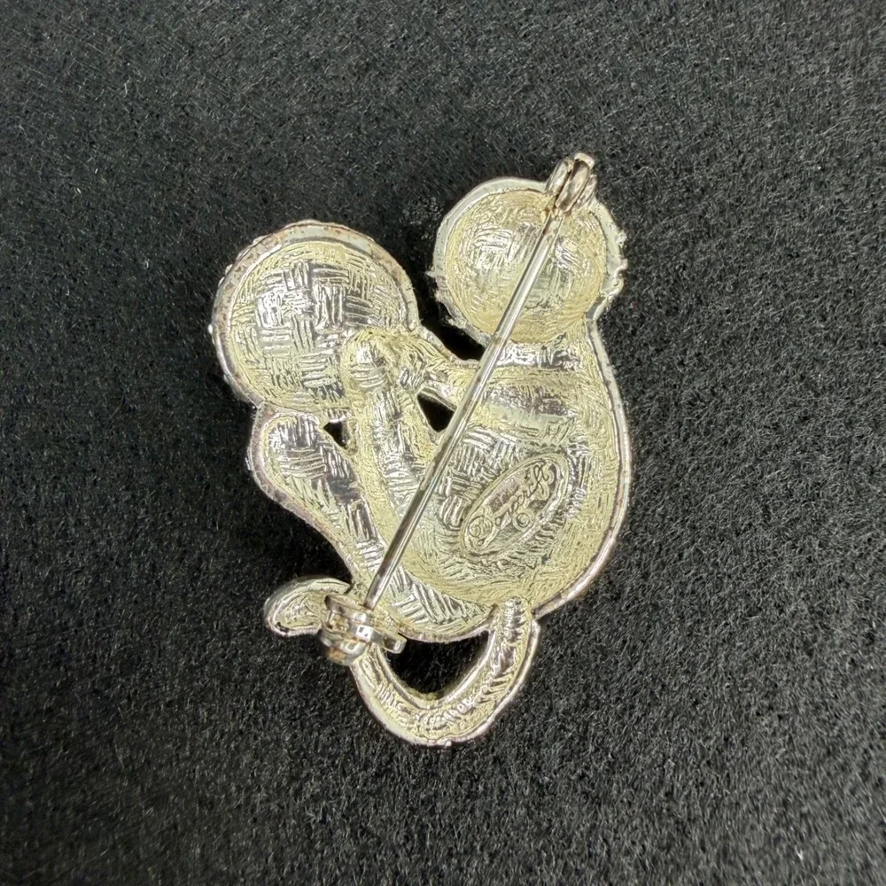 Vintage DaneCraft Black Cat‎ Brooch Pin Cat Playing w Ball Glittery Rhinestones